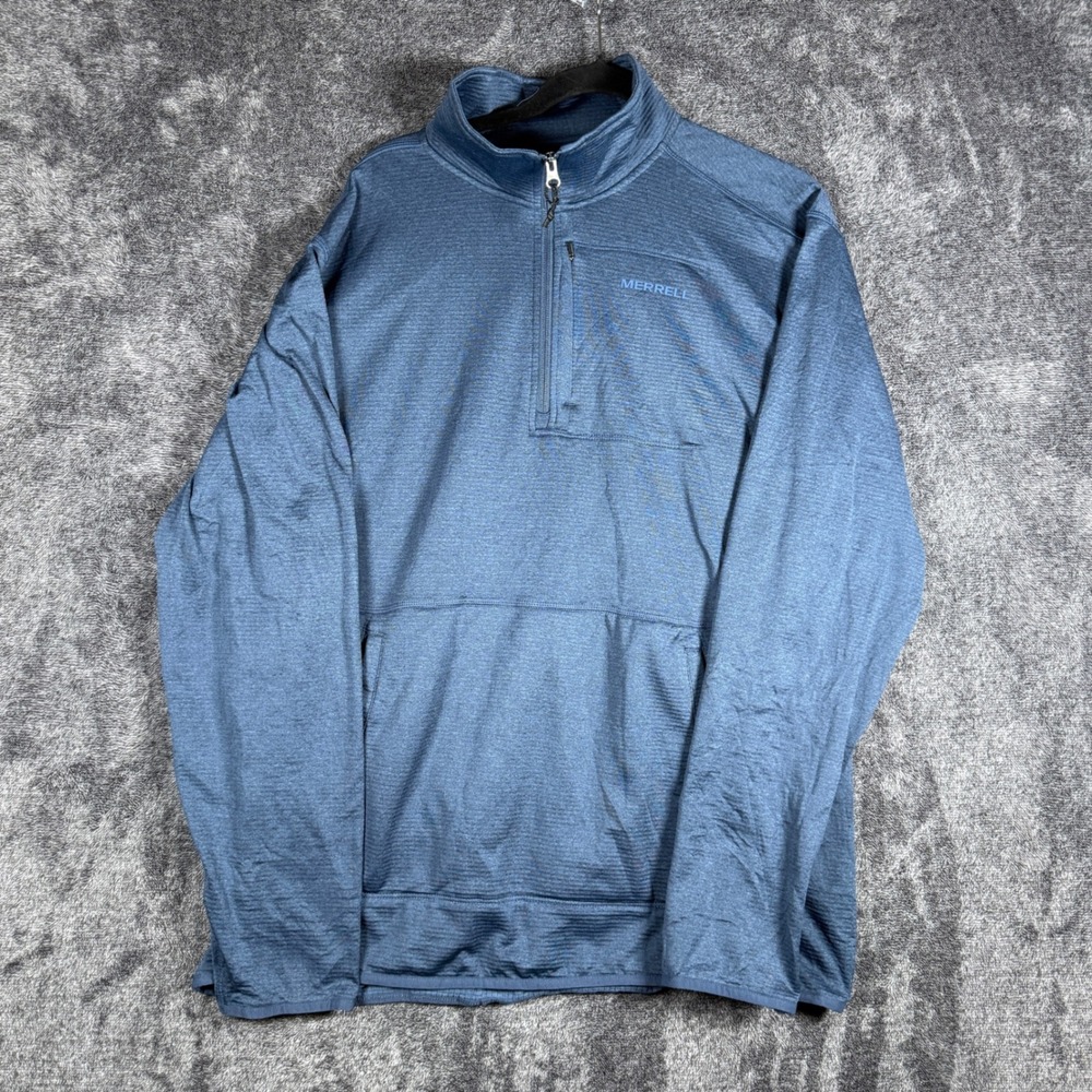 Merrell Mens XL Quarter Zip Pullover Blue Grid Fleece Hiking Outdoor Top